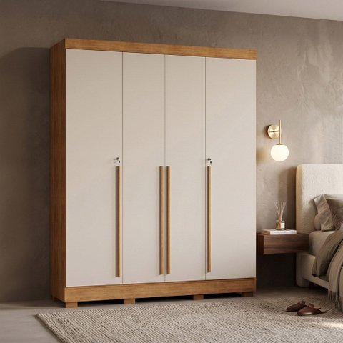 Roupeiro Casal Grande Closet 4 Portas 3 Gavetas Domus Max MDF MDP Premium 160cm Cedro Off White