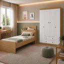 Ver imagem 3 de Jogo de Quarto com Cama Solteiro e Guarda-Roupa 4 Portas 2 Gavetas Lira Multimóveis MP4838