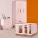 Ver imagem 1 de Conjunto Berço Mini Cama Slim, Cômoda Sapateira e Guarda Roupa Slim Rosa