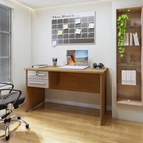 Mesa para Computador Byte 1 Gaveta 116cm Cinamomo e Off White Marrom