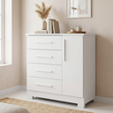 Ver imagem 1 de Cômoda para Quarto 4 Gavetas e 1 Porta Nt 5185 Branco New/Rosa