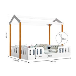 Cama Casal Casinha Montessoriana Ágatha Incluso Luminaria Led Branco/Amêndoa - 3