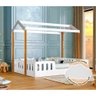 Cama Casal Casinha Montessoriana Ágatha Incluso Luminaria Led Branco/Amêndoa - 2