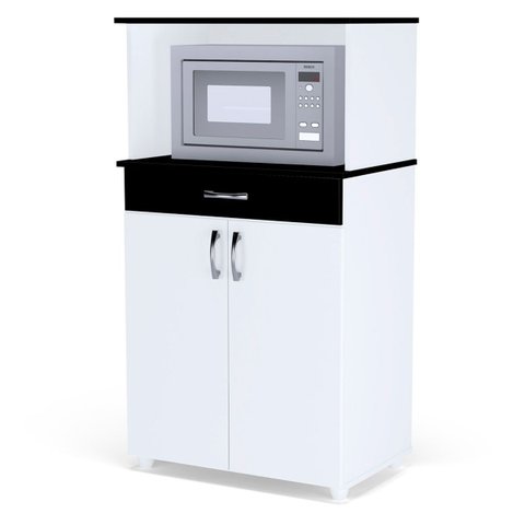 Balcão Microondas 2 Portas Carina Branco e Preto Flex Ajl Móveis