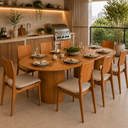 Ver imagem 1 de Conjunto Mesa Oval 180x90cm MDF 8 Cadeira Madeira Maciça Sala Jantar Capri Rustico Linho Bege