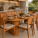Ver imagem 2 de Conjunto Mesa Oval 180x90cm MDF 8 Cadeira Madeira Maciça Sala Jantar Capri Rustico Linho Bege