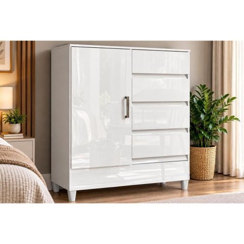 Cômoda 1.4 Fit c/1 Porta e 4 Gavetas c/Pés Branco S. Andirá