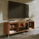 Ver imagem 1 de Rack para TV até 75” 1 Porta com Vidro Reflecta e LED Lincoln Float 169 cm - Canella c/ Champanhe