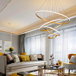 Iluminação de Teto Luminária Pendente Anelar Cor Dourado Luz Neutra Sala de Estar Sala de Jantar - 2