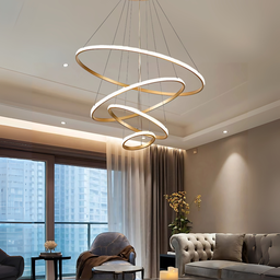 Iluminação de Teto Luminária Pendente Anelar Cor Dourado Luz Neutra Sala de Estar Sala de Jantar - 6