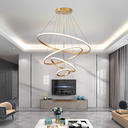 Iluminação de Teto Luminária Pendente Anelar Cor Dourado Luz Neutra Sala de Estar Sala de Jantar - 5