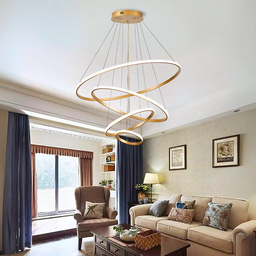 Iluminação de Teto Luminária Pendente Anelar Cor Dourado Luz Neutra Sala de Estar Sala de Jantar - 4
