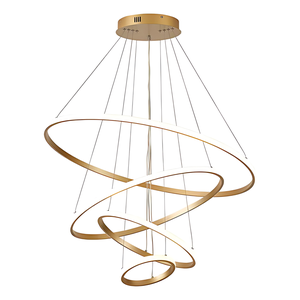 Iluminação de Teto Luminária Pendente Anelar Cor Dourado Luz Neutra Sala de Estar Sala de Jantar