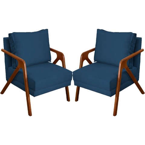 Kit 2 Poltrona Decorativa para Sala Recepção Consultório Reforçada em Madeira Maciça Shine Suede