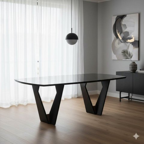 Mesa de Jantar 6 Lugares Retangular Tampo Vidro/MDF Lavanda