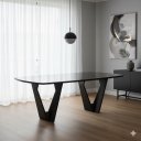 Ver imagem 1 de Mesa de Jantar 6 Lugares Retangular Tampo Vidro/MDF Lavanda