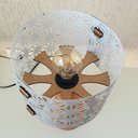 Ver imagem 6 de Abajur Mesa Base Cerâmica Rústica e Cúpula Vazada Arabescos Bivolt