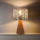 Ver imagem 2 de Abajur Mesa Base Cerâmica Rústica e Cúpula Vazada Arabescos Bivolt