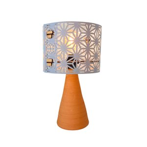 Abajur Mesa Base Cerâmica Rústica e Cúpula Vazada Arabescos Bivolt