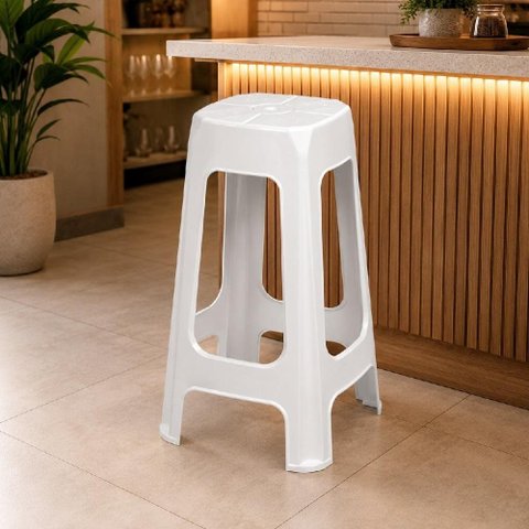 Banqueta Bistrô Alta Branca Banco Bar Balcão Cozinha Americana Área Gourmet Varanda Empilhável Refor
