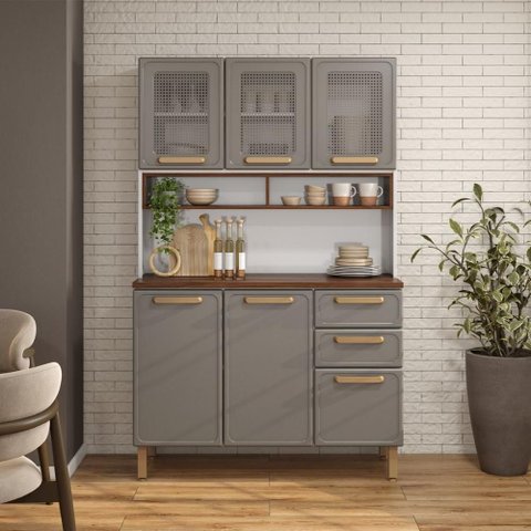Kit Cozinha em Aço 6 Portas 2 Gavetas Essência Bertolini - Pecan