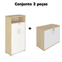 Ver imagem 2 de Kit 2 Armários para Escritório Alto e Baixo com Chave em Tamburato Branco/Carvalho Artany