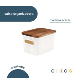 Caixa Organizadora 1,5l de Plástico com Tampa de Madeira Acácia - Oikos - 3