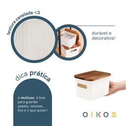 Caixa Organizadora 1,5l de Plástico com Tampa de Madeira Acácia - Oikos - 4