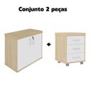 Ver imagem 3 de Conjunto 2 Peças Balcão Baixo 2 Portas com Gaveteiro Volante 3 Gavetas Tamburato Carvalho Branco Artany