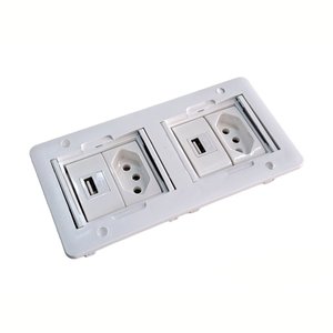 CAIXA REGUA RETANGULAR 2 TOMADAS 2 USB DADOS QTMOV Branca