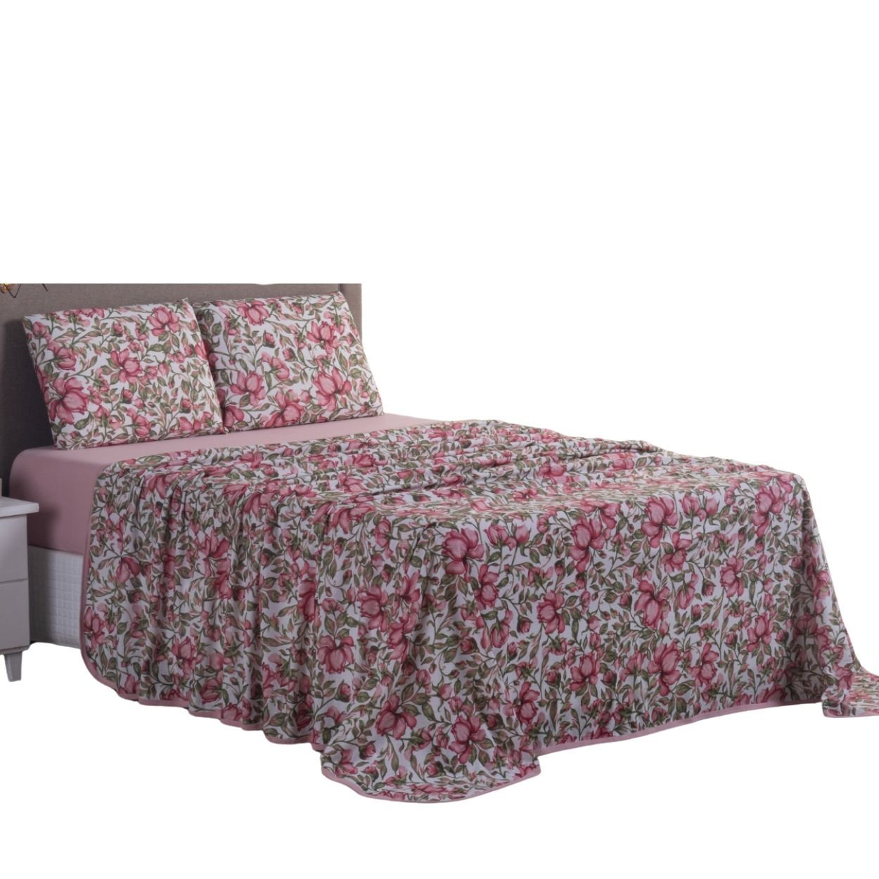 Jogo Lençol Cama King 4 Peças 100% Algodão Malha Penteada: Est Rosa - 3