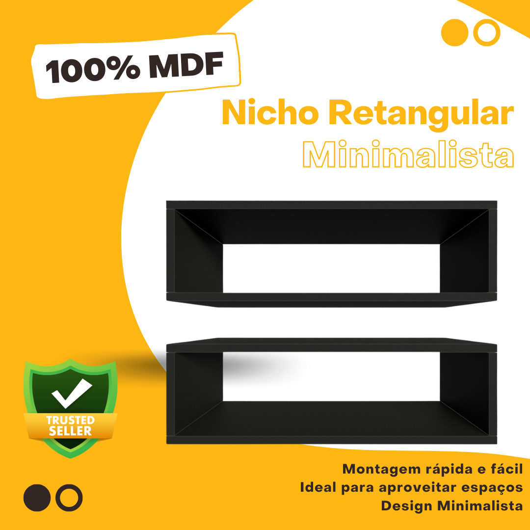 Par de Nichos Retangular P15cm Minimalista Preto Mdf Organizador Escritório Quarto Sala - Rufatto de - 5