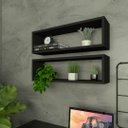 Ver imagem 3 de Par de Nichos Retangular P15cm Minimalista Preto Mdf Organizador Escritório Quarto Sala - Rufatto de