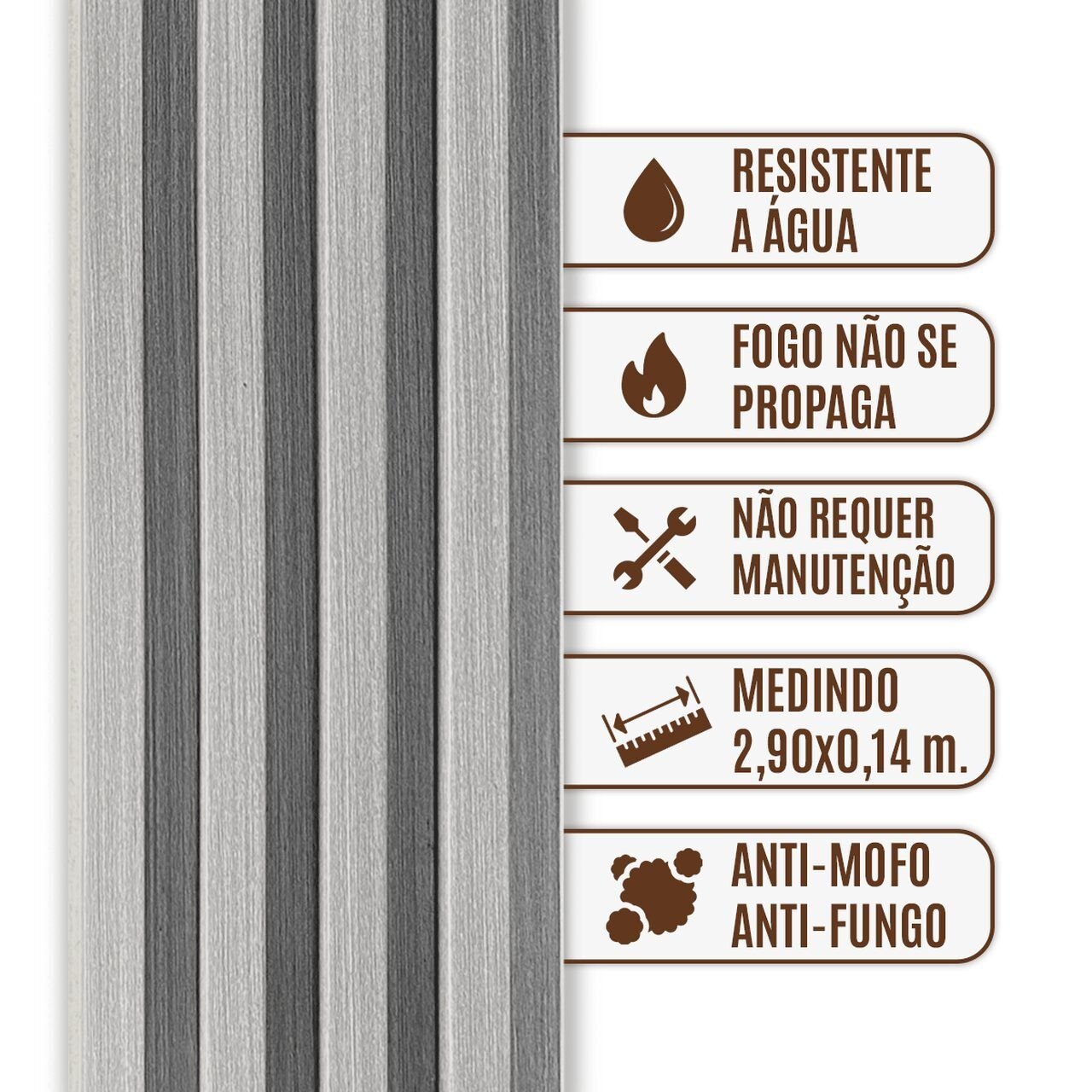 Painel Ripado Wpc Interno Wave Cor: Cinza Médio 1,45m X 16cm (0,21m²) Woopo - 9