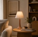 Ver imagem 2 de Abajour Paris Pequeno c/ Cúpula Tecido Decorativo de Cerâmica para Sala e Mesa Mocha Mousse