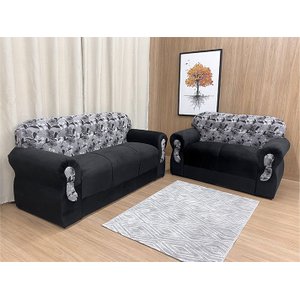 Sofá 2 e 3 Lugares Preto com Floral 601/33 Viena