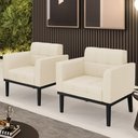 Ver imagem 2 de Poltrona Base Madeira Preto Kit 2 Ana Linho Bege - Ibiza
