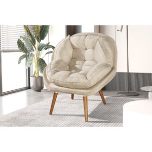 Poltrona Decorativa Sênior Suede Premium Pés de Madeira Cinza:bege