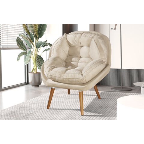 Poltrona Decorativa Sênior Suede Premium Pés de Madeira Cinza:bege