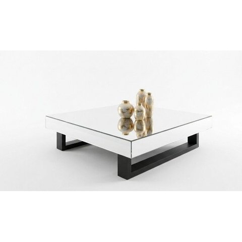 Mesa de Centro Tampo Espelho Pés Preto