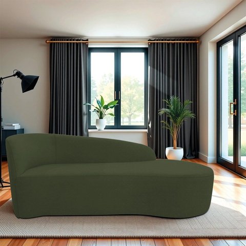 Recamier Curvo Orgânico 160cm 2 Lugares Lado Direito para Sala de Estar em Linho Paris Verde