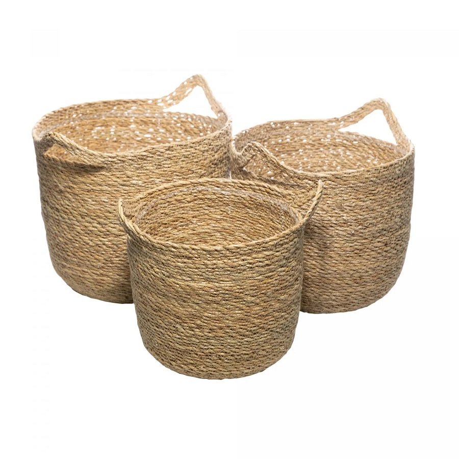 Conjunto 3 Cachepots de Fibra Natural com Alça e Forro de Plástico - Wolff 61657