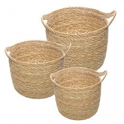 Conjunto 3 Cachepots de Fibra Natural com Alça e Forro de Plástico - Wolff 61657 - 3