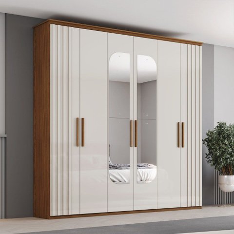 Guarda Roupa Casal 6 Portas 4 Gavetas com Espelho Layla Casa 812