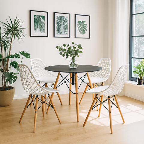 Conjunto Mesa Eames 90cm Preta + 4 Cadeiras Kaila Branca Dsw La Mobilia