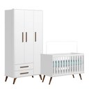 Ver imagem 1 de Quarto de Bebê Qencanto Retrô com Roupeiro e Berço Qmovi Branco Acetinado