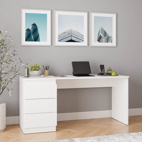 Escrivaninha Planejada Mesa Escritório Hera 3 Gavetas 163cm CabeCasa MadeiraOriginals Algodão Branco