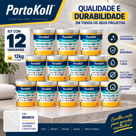 Kit 12 Rejunte Multiuso Epóxi Branco Porto Koll 1kg
