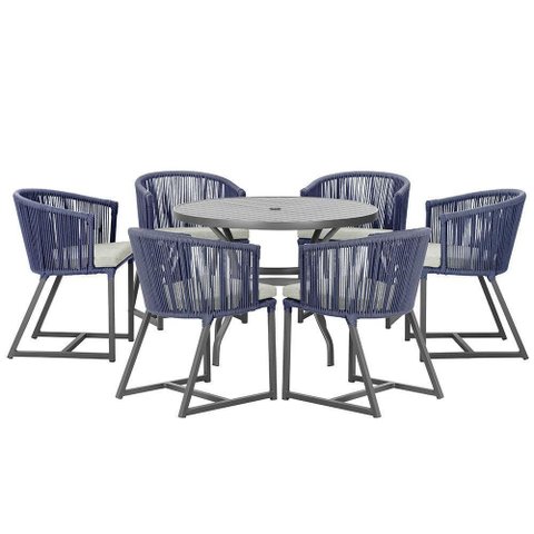 Mesa e 6 Cadeiras e Noronha Preto E3 Trama Original Azul