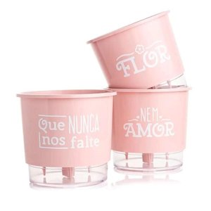 Vasos Autoirrigáveis - Trio Branco com Rosa
